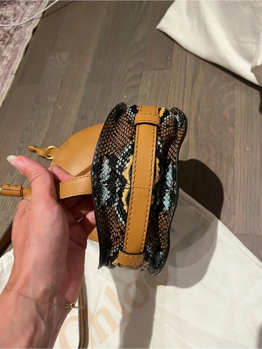 Chloe Marcie Small Saddle Bag- Multicolor Python Print Embossed Leather